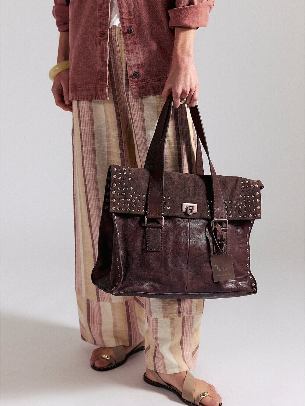 FREE PEOPLE We The Free Shay Stud Tote in Espresso NWT $298